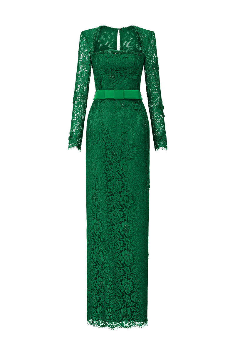 TRAPEZE LONG SLEEVE DRESS IN GREEN
