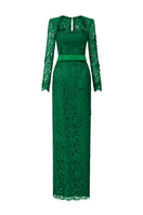Green I.H.F trapeze long sleeve dress with a flowing silhouette, perfect for elegant occasions.