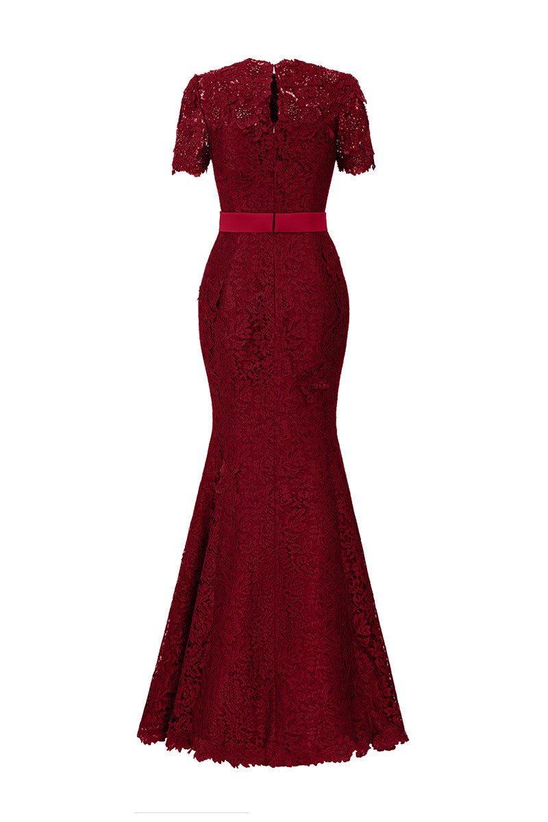 burgundy guipure lace midi dress Self-portrait Guipure Lace Midi Dress