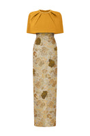 Yellow floral sleeveless gown with round neck from I.H.F, featuring a stylish, flowy design perfect for warm weather.
