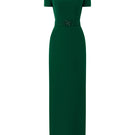 Green I.H.F trapeze short sleeve crepe gown, flowing design with a relaxed fit, stylish and elegant for special occasions.