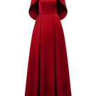 Red silk taffeta gown by I.H.F, elegant floor-length dress with flowing fabric and sophisticated design.