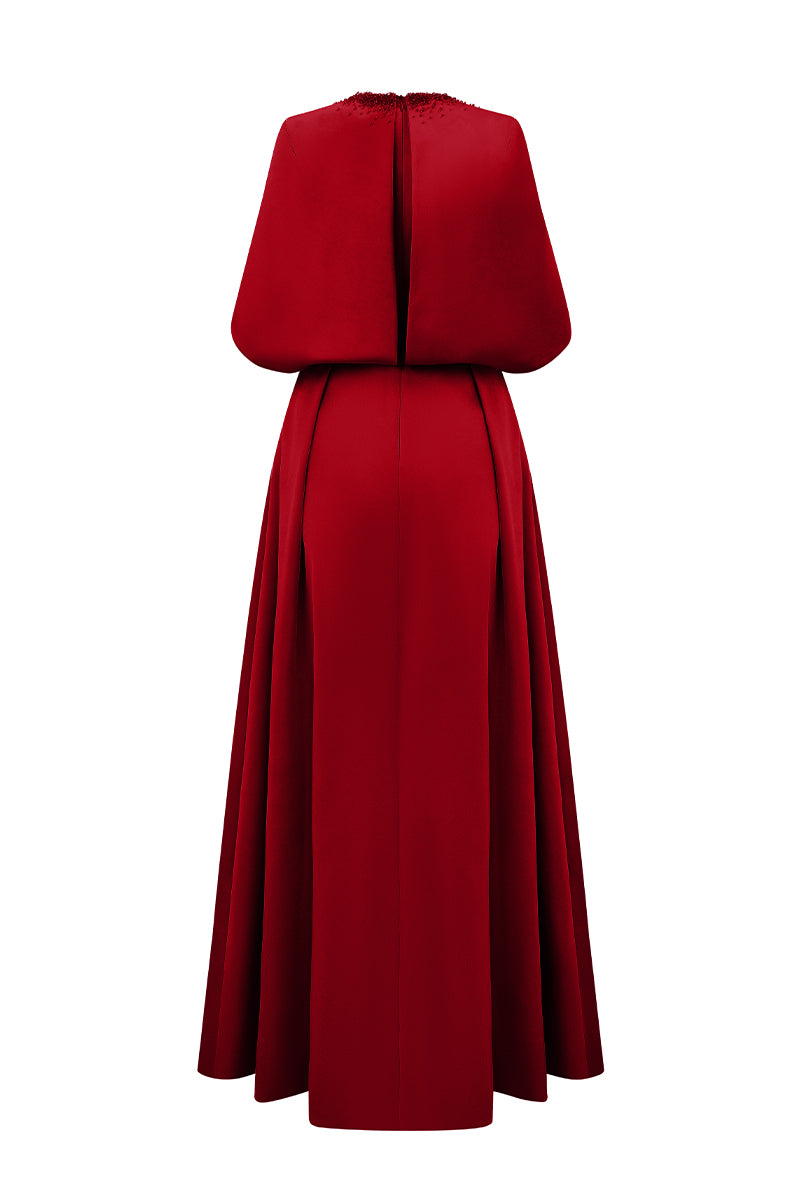 red silk midi dress Invitation Only Satin Midi Dress Red Size XS from Hello Molly