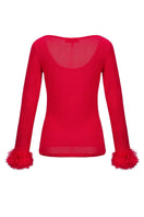 Andreeva red knit top with handmade knit details, featuring a cozy, textured design perfect for stylish casual wear.