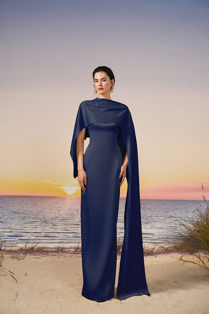 NALA SILK SATIN DRESS IN DARK BLUE