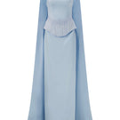 Elegant blue Carolina silk taffeta gown by 21Six, featuring a flowing silhouette and intricate detailing.