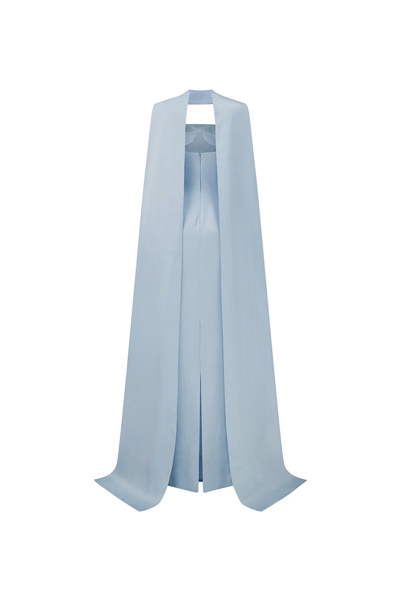 Blue Carolina Luz Silk Taffeta Gown by 21Six, elegant floor-length dress with a fitted bodice and flowing skirt.