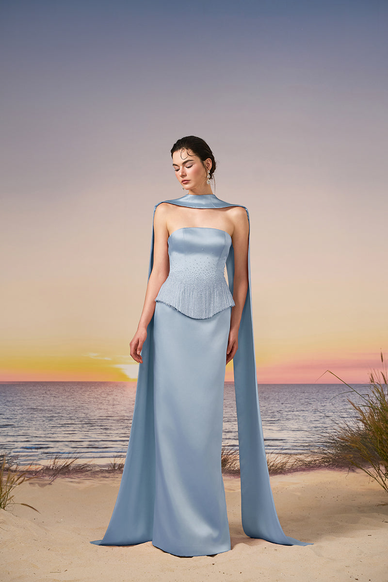 LUZ SILK TAFFETA DRESS IN BLUE CAROLINA