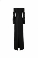 Black TALIA ROYAL TAFFETA Gown by 21Six, elegant formal dress with a flowing taffeta fabric and sophisticated design.