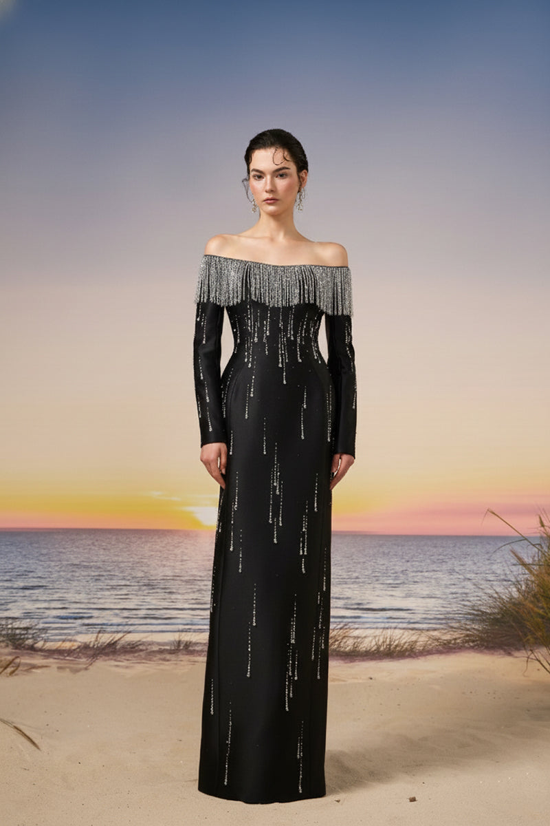 TALIA ROYAL TAFFETA DRESS IN BLACK