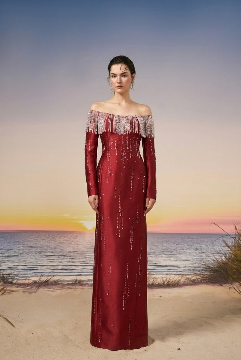 TALIA ROYAL TAFFETA DRESS IN RED