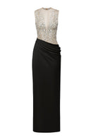 Black silk satin and tulle gown by 21Six, featuring elegant flowing fabric and intricate design details.
