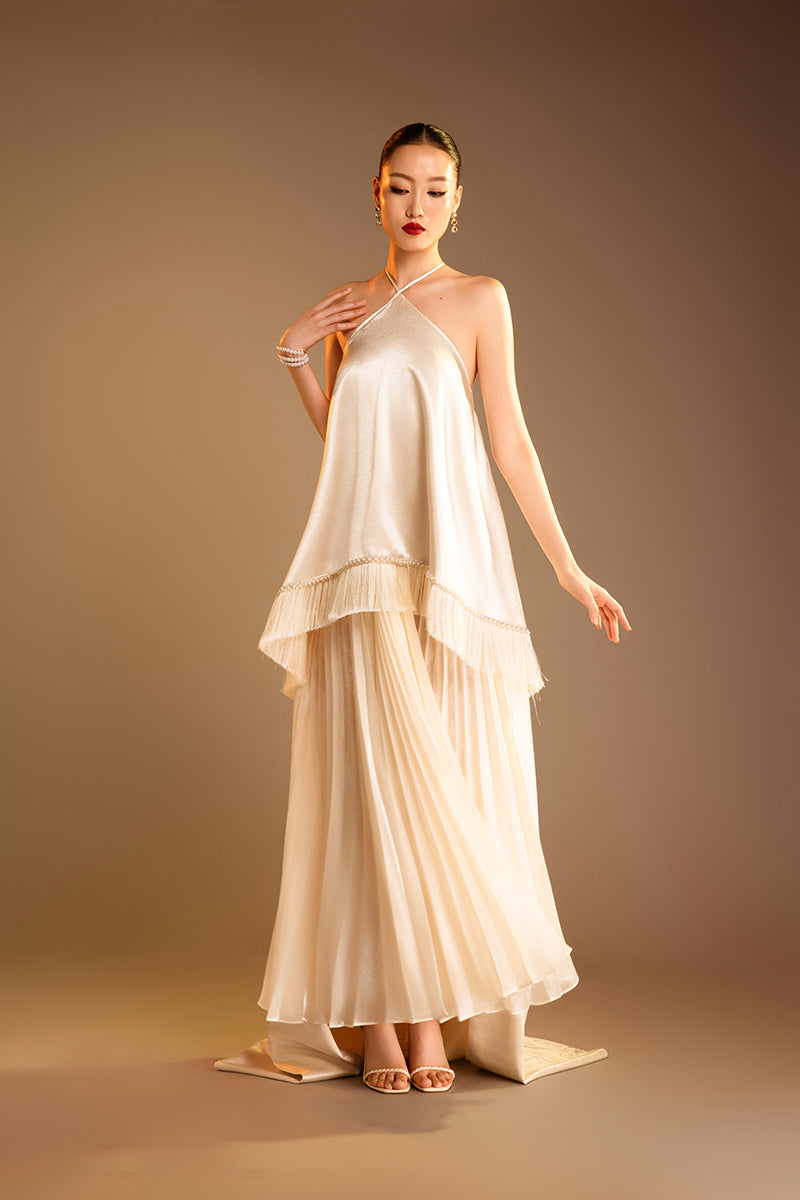 pleated halterneck midi dress Pleated Midi Halter Dress