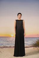 Black INDA Tulle Jersey Dress gown by 21Six, featuring a flowing tulle fabric with a sleek, elegant silhouette.