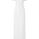 White Serra Crepe Dress by 21Six, elegant gown with flowing fabric and modern design, shown on a model.