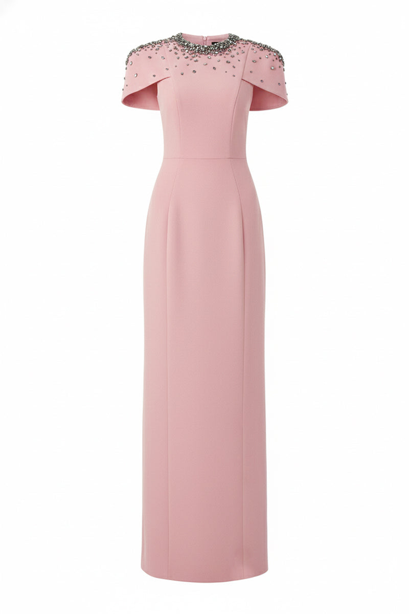 Light rose Serra crepe gown by 21Six, featuring a flowing design with elegant draping and a sophisticated silhouette.