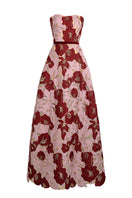 Elegant rose petal strapless gown by Happy Clothing featuring flowing fabric and a flattering fit, perfect for formal occasions.