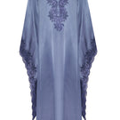 Navy Adelaide long buttoned maxi dress by Bocan Couture, flowing fabric with front buttons, stylish evening wear.