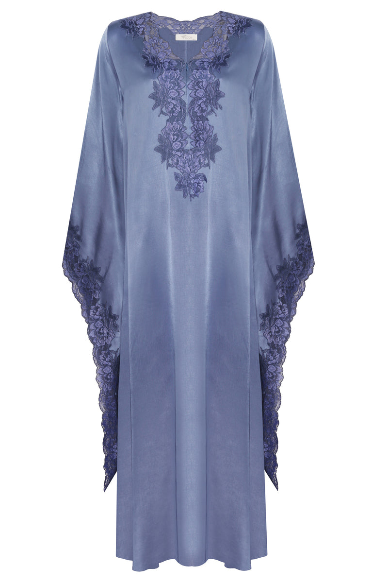 Navy Adelaide long buttoned maxi dress by Bocan Couture, flowing fabric with front buttons, stylish evening wear.