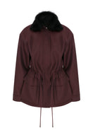 Tagg wool coat with adjustable fur collar, stylish jacket featuring a cozy fur-lined collar and classic wool fabric.