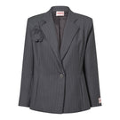Señorita Adriana gray blazer jacket displayed on a hanger, featuring a tailored fit and classic lapel design.