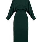 Deep green off-the-shoulder midi dress by UNDRESS featuring a flowing silhouette and elegant design.