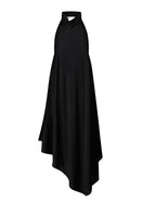 Black silk backless maxi dress by ELENAREVA, flowing design with a deep back, elegant for formal occasions.