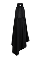 Elegant black silk backless maxi dress by ELENAREVA, flowing fabric and open back design, perfect for formal occasions.
