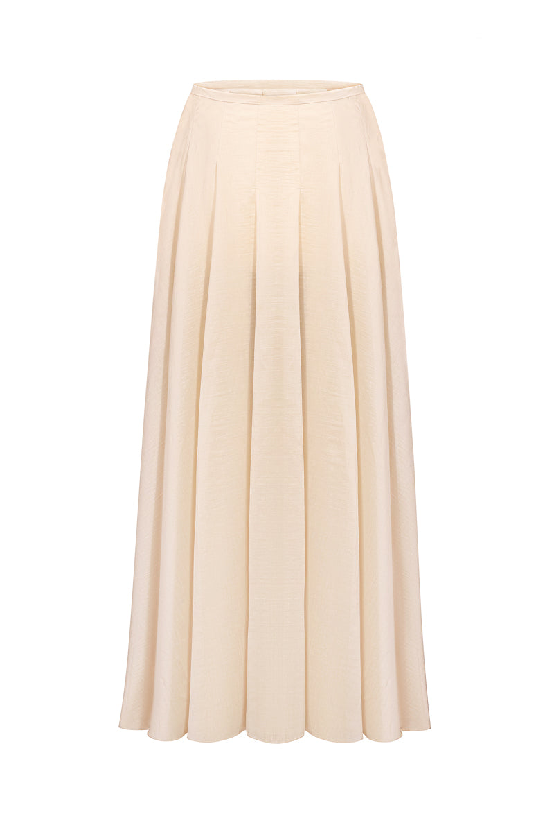 Cream sheer midi skirt by ELENAREVA, featuring lightweight, flowy fabric and a stylish midi length.