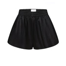 Black satin boxer shorts by ELENAREVA, featuring smooth fabric and comfortable fit, shown laid flat in the image.