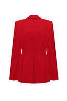 Red wool tailored blazer from ELENAREVA, featuring a fitted design with lapel collar and button closure, ideal for stylish office wear.