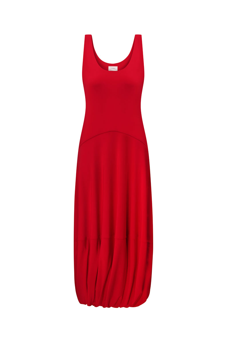 RED JERSEY MIDI DRESS
