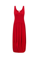 Red ELENAREVA maxi dress with a flowing silhouette, featuring a V-neck and sleeveless design, perfect for summer wear.