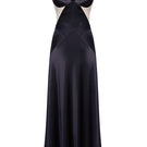 Black silk midi dress with cream detailing from ELENAREVA, featuring a sleek silhouette and elegant design.