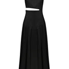 Black midi cutout dress by ELENAREVA featuring a sleek design and stylish cutouts, perfect for elegant occasions.