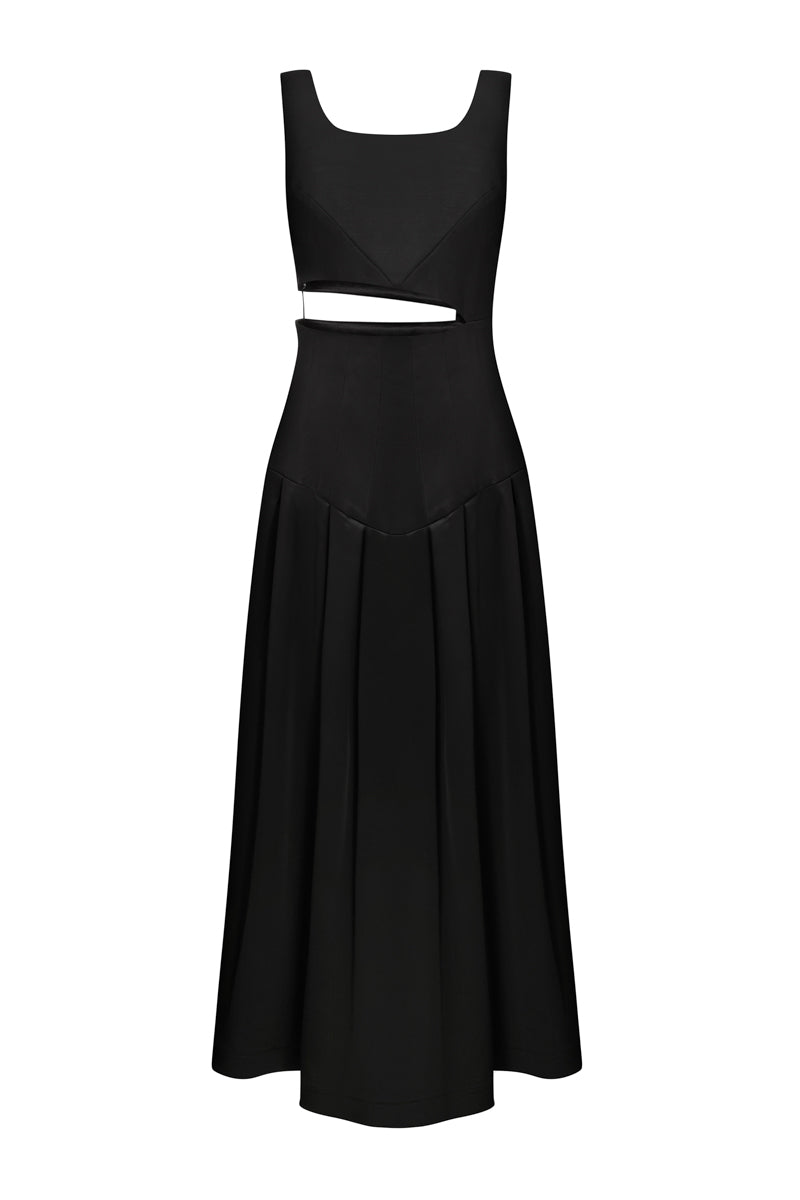 BLACK MIDI CUTOUT DRESS