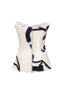 Cream corset top with black graphic lines from ELENAREVA, featuring a fitted design and stylish pattern.