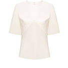 Elenareva geometric detail T-shirt, casual tops with modern geometric patterns, soft fabric, and a relaxed fit.