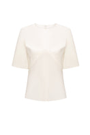 Elenareva geometric detail T-shirt, casual tops with modern geometric patterns, soft fabric, and a relaxed fit.