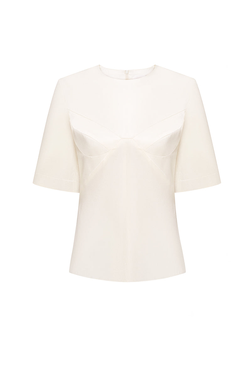 Elenareva geometric detail T-shirt, casual tops with modern geometric patterns, soft fabric, and a relaxed fit.