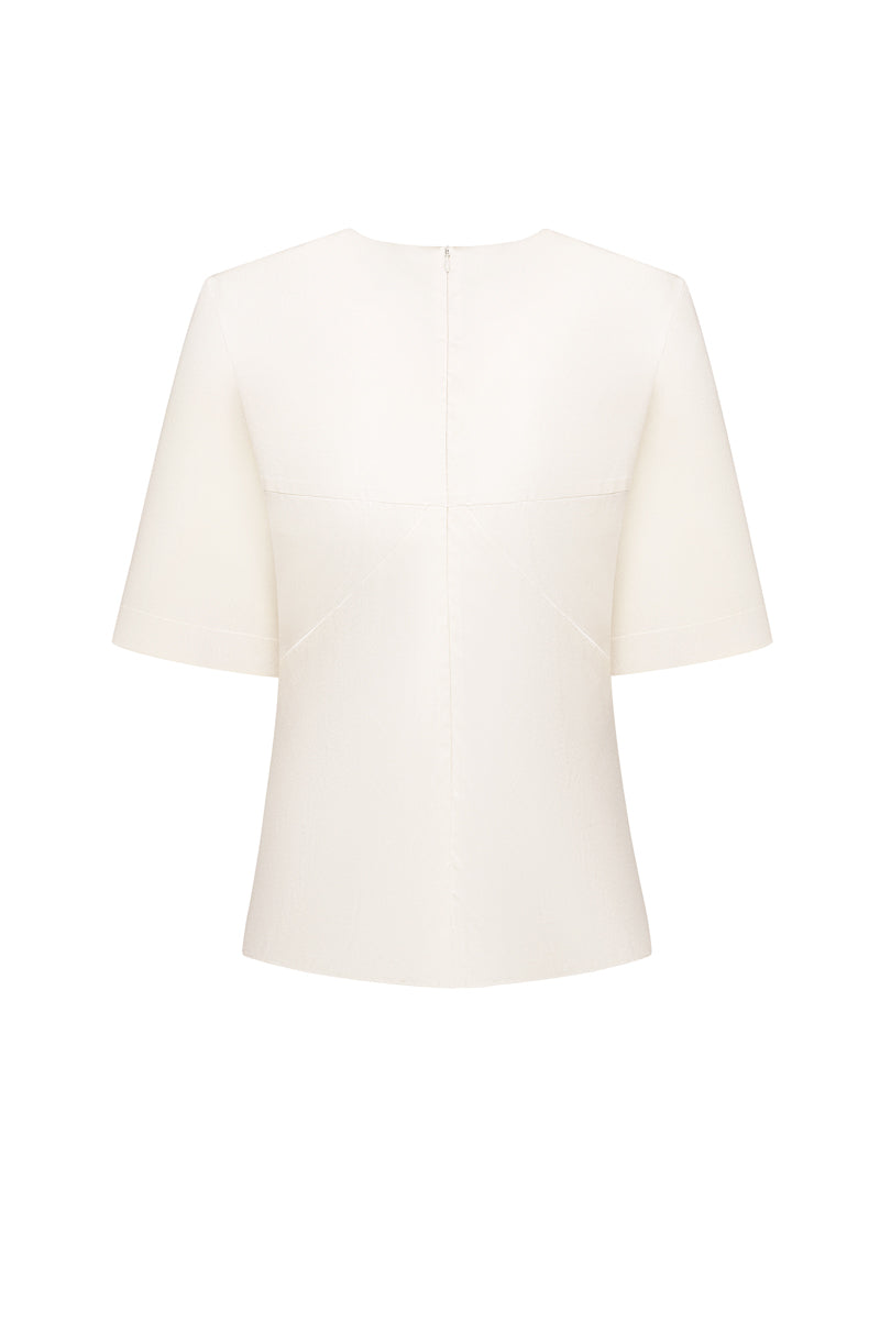 Elenareva geometric detail T-shirt in soft fabric, featuring modern geometric patterns on the front, casual tops for everyday wear.