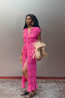 Magenta SINA tunic maxi dress by Andrea Iyamah, flowing fabric with a stylish design, shown in a full-length view.