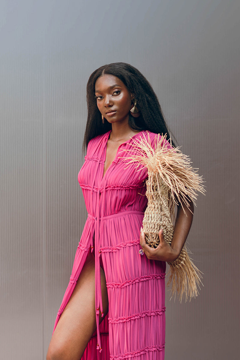 Magenta SINA tunic maxi dress by Andrea Iyamah featuring flowing fabric and stylish design, perfect for elegant summer wear.