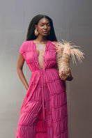 Magenta SINA tunic maxi dress by Andrea Iyamah featuring flowing fabric and elegant design, perfect for summer or special occasions.