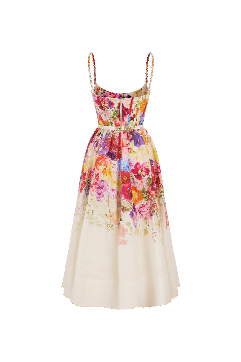 AISA Anemone midi dress featuring a flowy fabric and floral pattern, perfect for elegant daytime or evening wear.