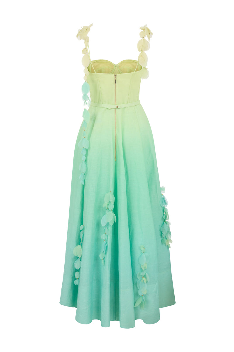 AISA PIA dress gown with elegant fabric and detailed design, showcased on a hanger against a neutral background.