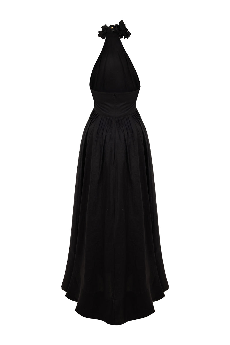 BLACK HALTER NECK CHIFFON GOWN | CULT MIA