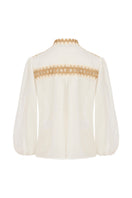 AISA Dune Shirt in neutral fabric, featuring a classic collar and button-down front, displayed flat on a white background.