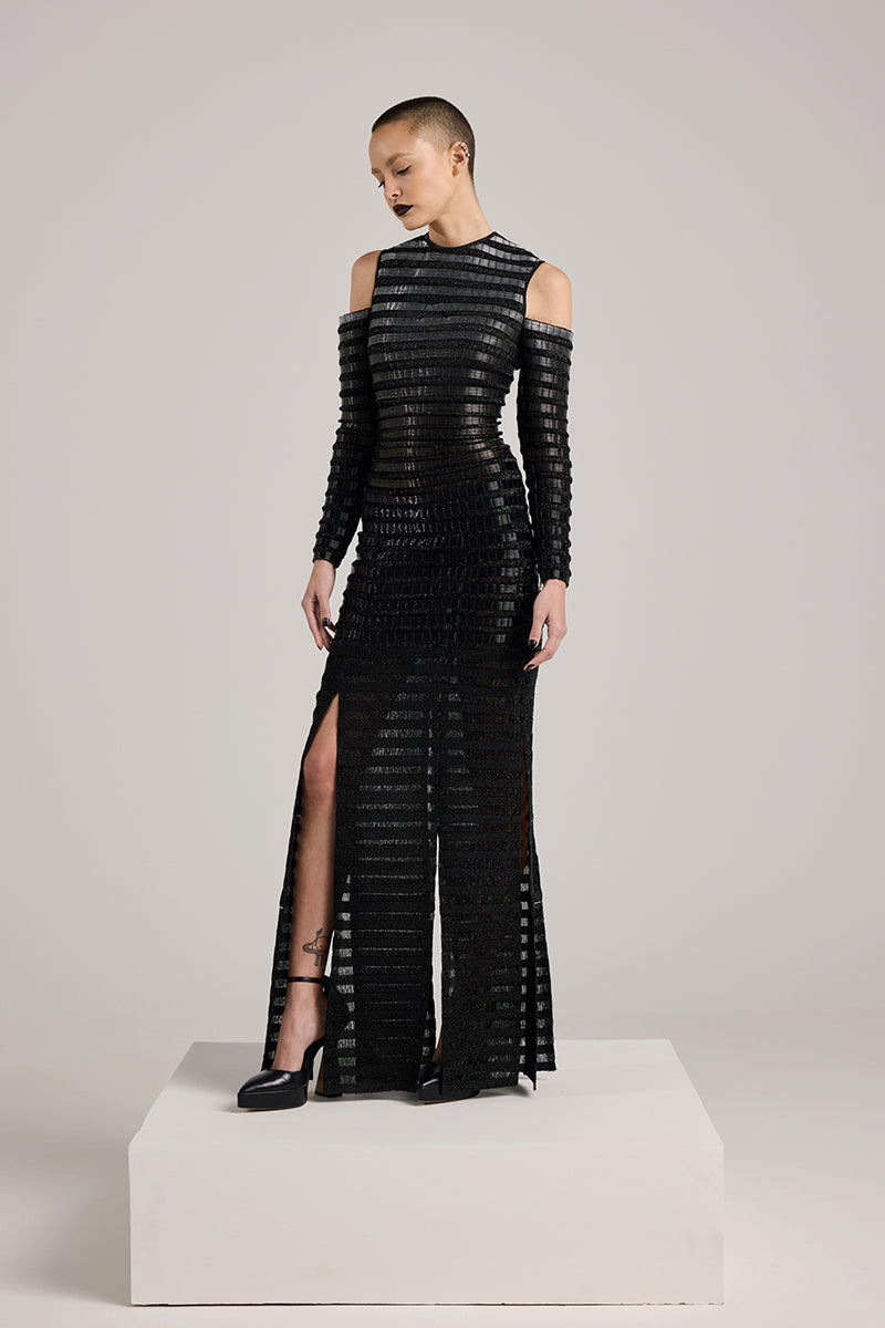 BLACK GRADIENT GLASS AND LUREX MAXI DRESS - CULT MIA
