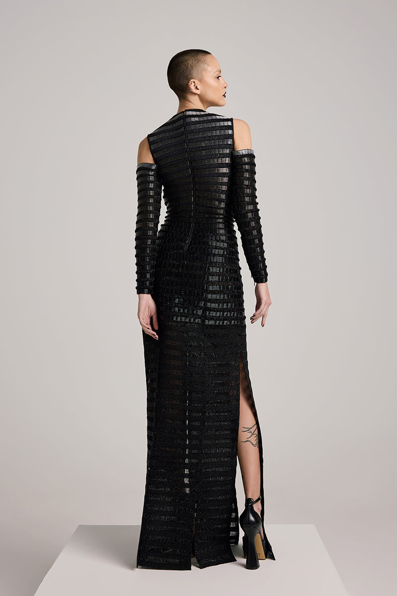 BLACK GRADIENT GLASS AND LUREX MAXI DRESS - CULT MIA